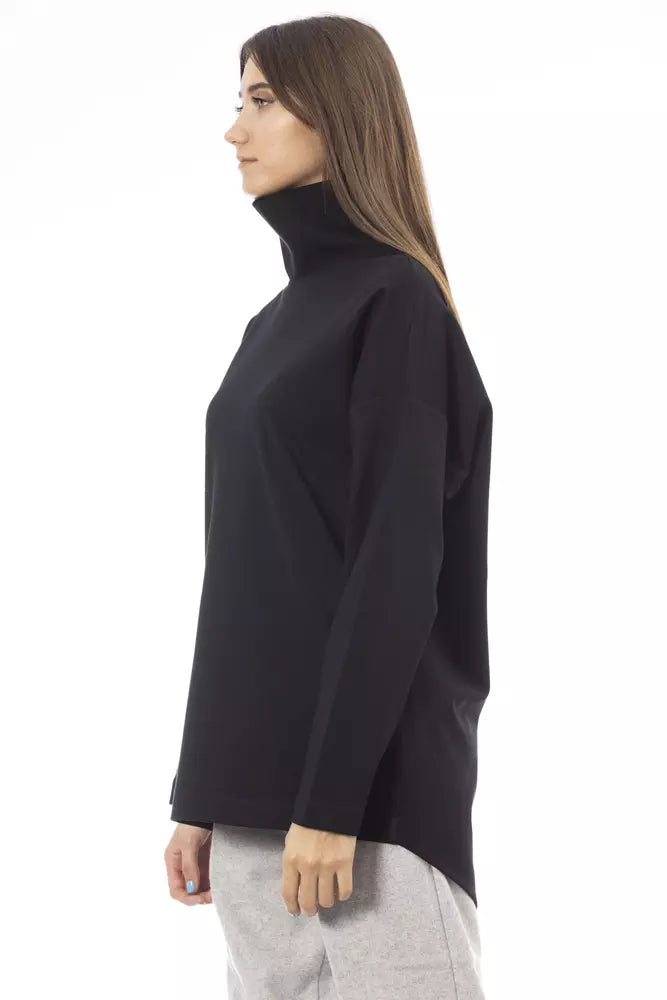 Black Viscose Women Sweater Turtleneck Long Sleeve