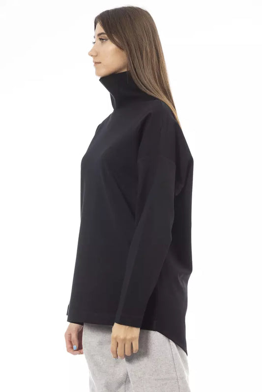Black Viscose Women Sweater Turtleneck Long Sleeve