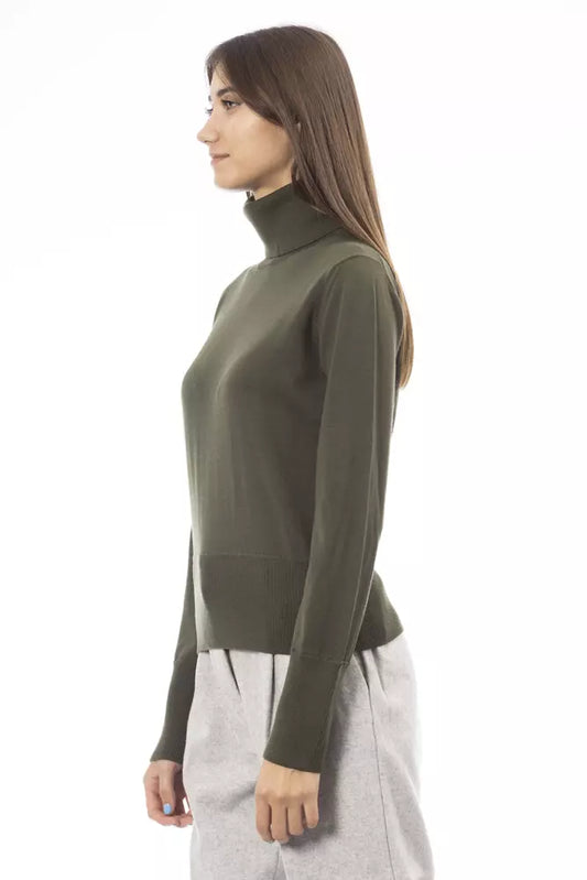 Green Merino Wool Women Turtleneck Sweater