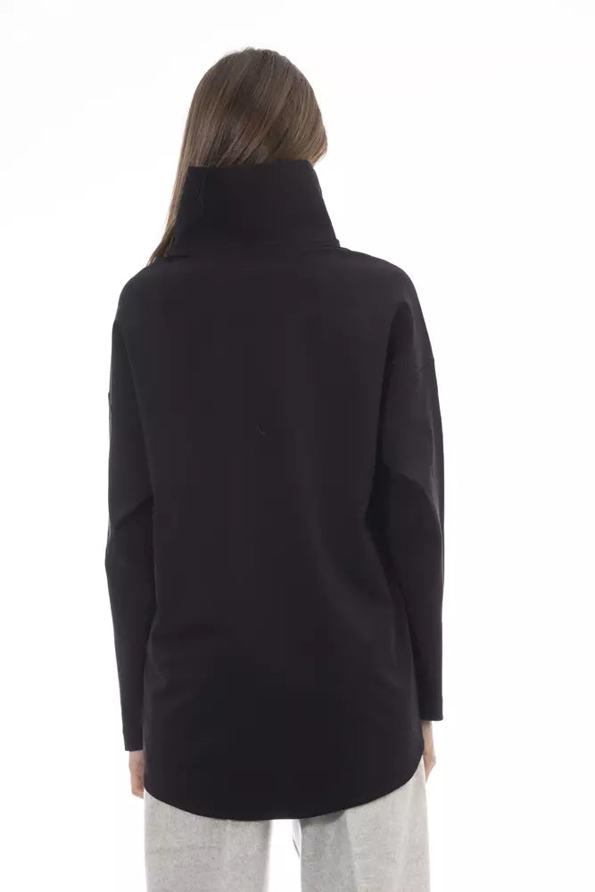 Black Viscose Women Sweater Turtleneck Long Sleeve
