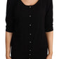 Elegant Black Crystal-Button Cardigan