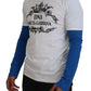 Elegant Blue and White Crewneck Cotton Sweater