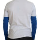 Elegant Blue and White Crewneck Cotton Sweater