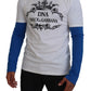 Elegant Blue and White Crewneck Cotton Sweater