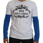 Elegant Blue and White Crewneck Cotton Sweater