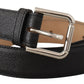 Black Calf Leather Brown Backend Metal Buckle Belt
