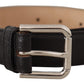 Black Calf Leather Brown Backend Metal Buckle Belt