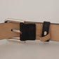 Black Calf Leather Brown Backend Metal Buckle Belt