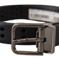 Elegant Black Leather Belt with Metal Buckle