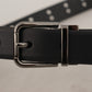 Elegant Black Leather Belt with Metal Buckle