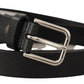 Elegant Black Leather Belt with Metal Buckle