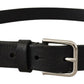 Elegant Black Leather Belt with Metal Buckle