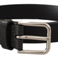 Elegant Black Leather Belt with Metal Buckle