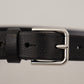 Elegant Black Leather Belt with Metal Buckle