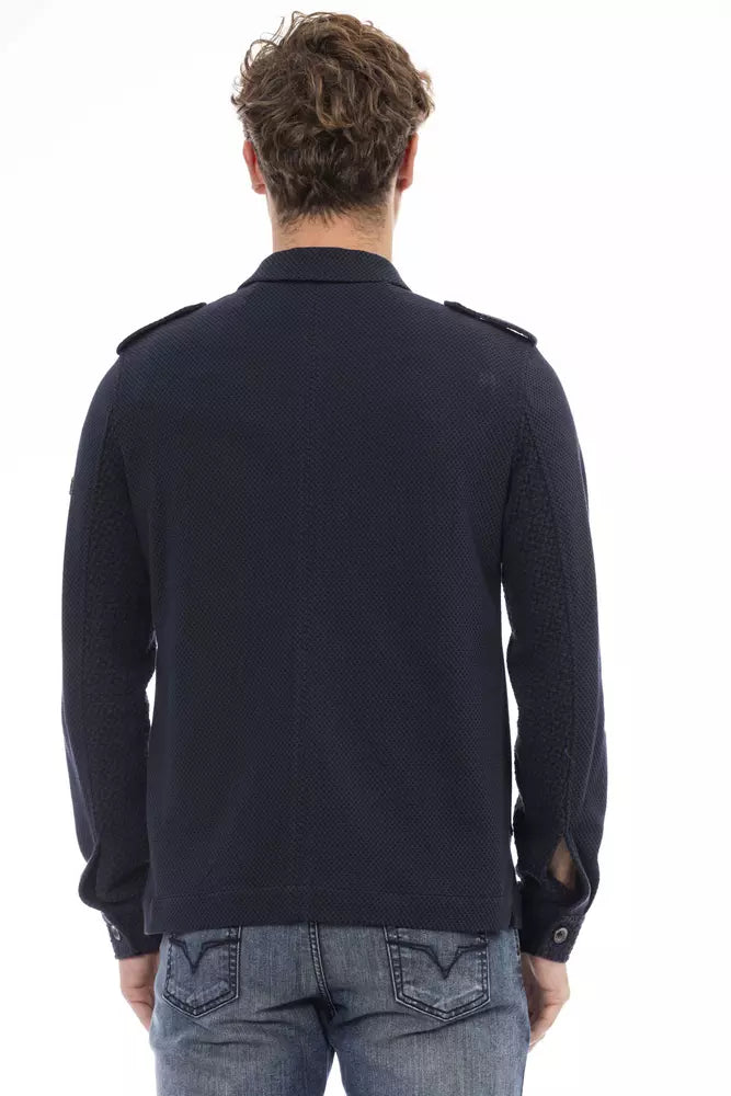 Blue Cotton Men Jacket