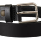 Elegant Black Leather Belt with Metal Buckle