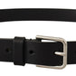 Elegant Black Leather Belt with Metal Buckle