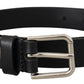 Elegant Black Leather Belt with Metal Buckle