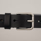 Elegant Black Leather Belt with Metal Buckle