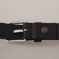 Elegant Black Leather Belt with Metal Buckle
