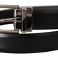 Black Calf Leather Metal Logo Buckle Belt