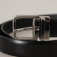 Black Calf Leather Metal Logo Buckle Belt