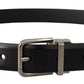 Black Calf Leather Metal Logo Buckle Belt