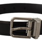 Black Calf Leather Metal Logo Buckle Belt