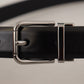 Black Calf Leather Metal Logo Buckle Belt