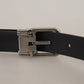 Black Calf Leather Metal Logo Buckle Belt