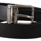 Elegant Black Leather Belt with Metal Buckle