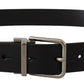 Elegant Black Leather Belt with Metal Buckle