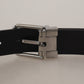 Elegant Black Leather Belt with Metal Buckle