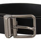 Black Calf Leather Logo Engraved Metal Buckle Belt