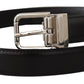 Black Calf Leather Logo Engraved Metal Buckle Belt
