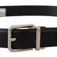 Black Calf Leather Logo Engraved Metal Buckle Belt