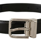 Black Calf Leather Logo Engraved Metal Buckle Belt