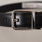 Black Calf Leather Logo Engraved Metal Buckle Belt