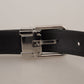 Black Calf Leather Logo Engraved Metal Buckle Belt