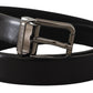 Sleek Black Leather Belt with Metallic Buckle