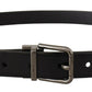 Sleek Black Leather Belt with Metallic Buckle