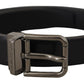 Sleek Black Leather Belt with Metallic Buckle