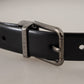 Sleek Black Leather Belt with Metallic Buckle