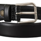 Elegant Black Leather Belt with Metal Buckle