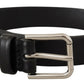 Elegant Black Leather Belt with Metal Buckle