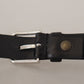 Elegant Black Leather Belt with Metal Buckle