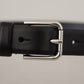 Elegant Black Leather Belt with Metal Buckle