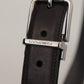 Elegant Black Leather Belt with Metal Buckle