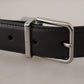 Elegant Black Leather Belt with Metal Buckle