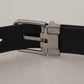 Elegant Black Leather Belt with Metal Buckle